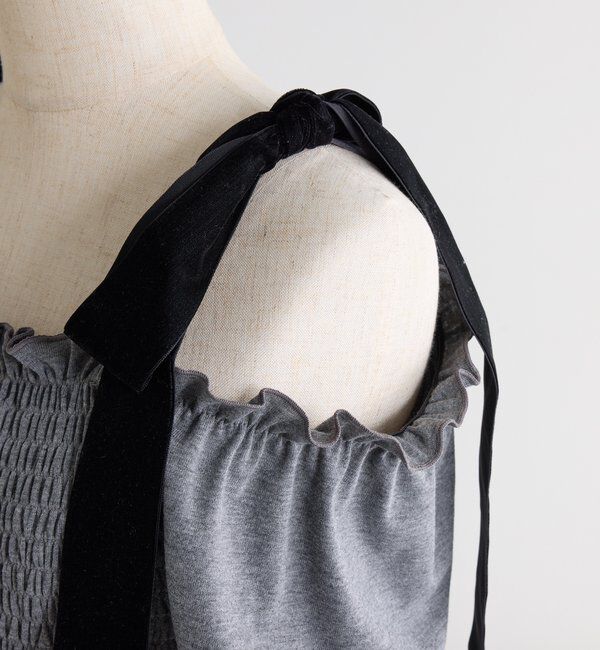  「長袖シャーリング肩リボントップス」|プルオーバー|