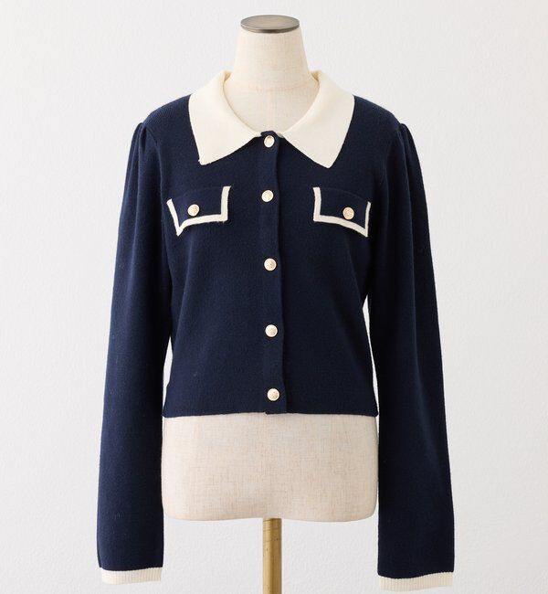  「金ボタン配色衿ニット」|ニット・セーター|