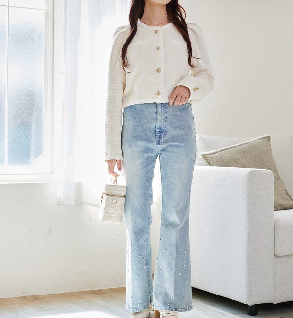  「【セットアップ対応】ノーカラーツイードジャケット」|ダウンベスト・ベスト|