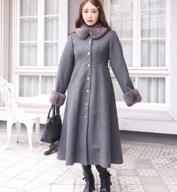  「【サイズ展開あり】襟/袖ファーマルチリボンロングコート」|その他|