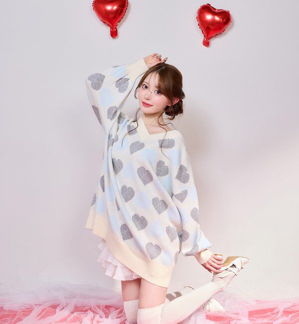  「【Heart collection】ハートアーガイルニットミニワンピ」|ワンピース|