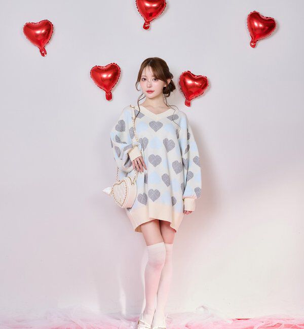  「【Heart collection】ハートアーガイルニットミニワンピ」|ワンピース|