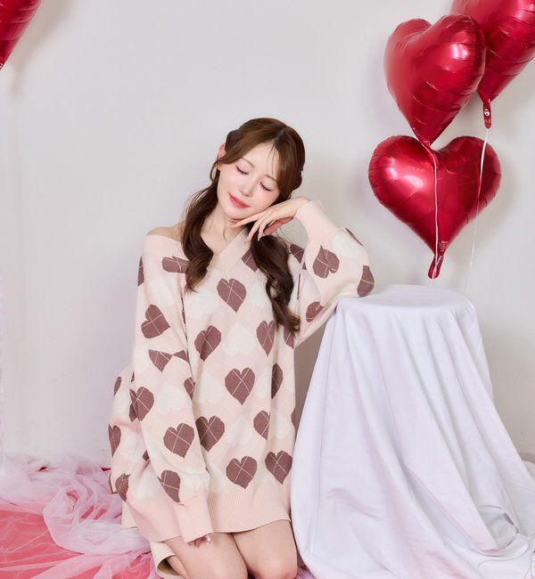  「【Heart collection】ハートアーガイルニットミニワンピ」|ワンピース|