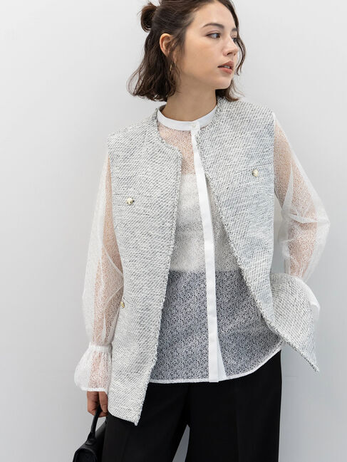 Te chichi「【セレモニーアイテム】フリンジツイードジレ」|ダウンベスト・ベスト|