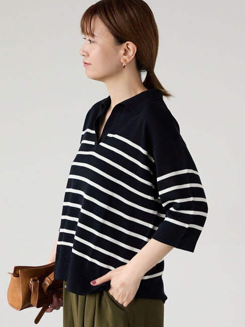 Lugnoncure「襟付きスキッパーニット」|ニット・セーター|ネイビー