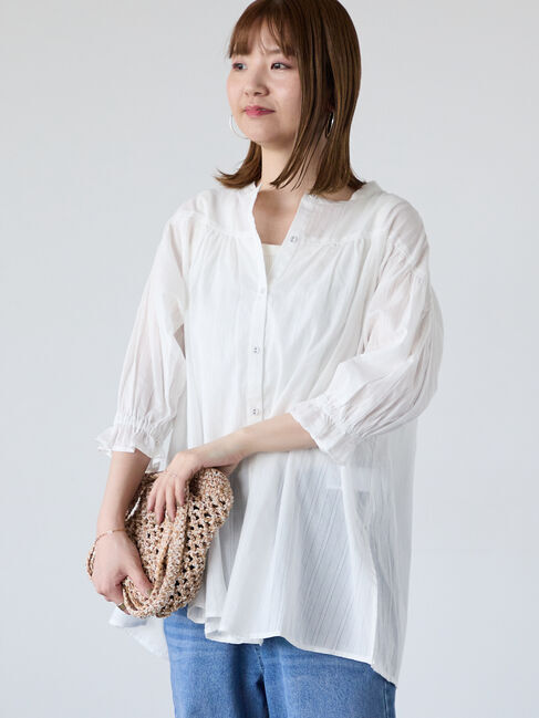 Lugnoncure「カラミストライプギャザーブラウス」|シャツ・ブラウス|オフホワイト