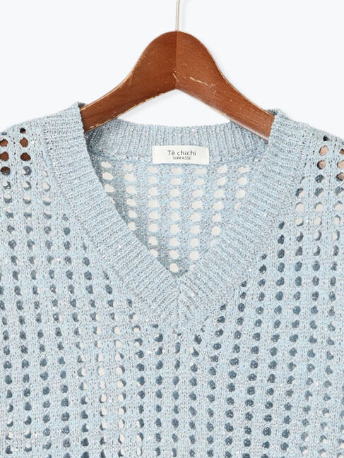 Te chichi TERRASSE「スパンコールメッシュVネックベスト」|ニット・セーター|