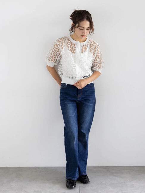 Te chichi「エンブロイダリー半袖クルーカーディガン」|カーディガン|