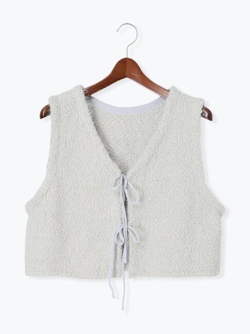 Te chichi TERRASSE「ポンポンヤーンニットショートベスト」|ダウンベスト・ベスト|グレー