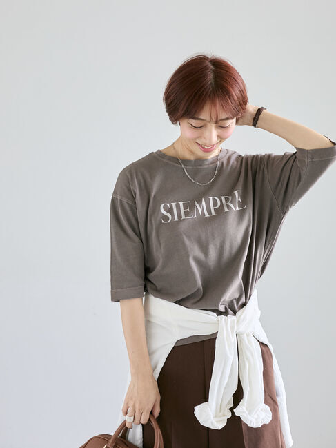 Lugnoncure「ピグメントグリッターロゴ7分袖Tシャツ」|Tシャツ・カットソー|ブラウン