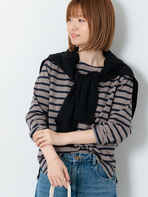 Lugnoncure「ボーダー長袖カットソー」|Tシャツ・カットソー|モカ