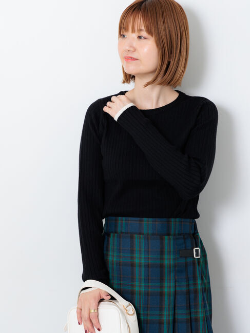 Lugnoncure「配色クルーネックリブニット」|ニット・セーター|ブラック