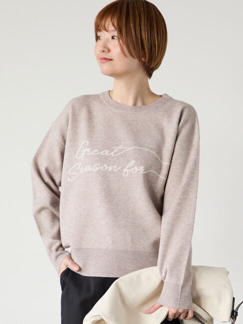 Lugnoncure「筆記体ロゴジャカードニット」|ニット・セーター|ベージュ