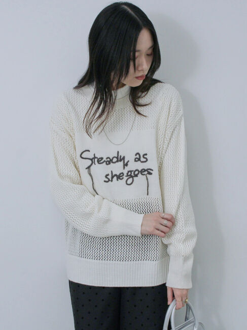 Samansa Mos2 blue「ロゴメッシュニットプルオーバー」|ニット・セーター|