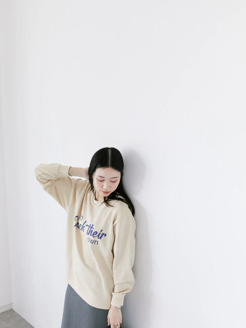 Samansa Mos2 blue「裏毛ロゴスウェット」|Tシャツ・カットソー|