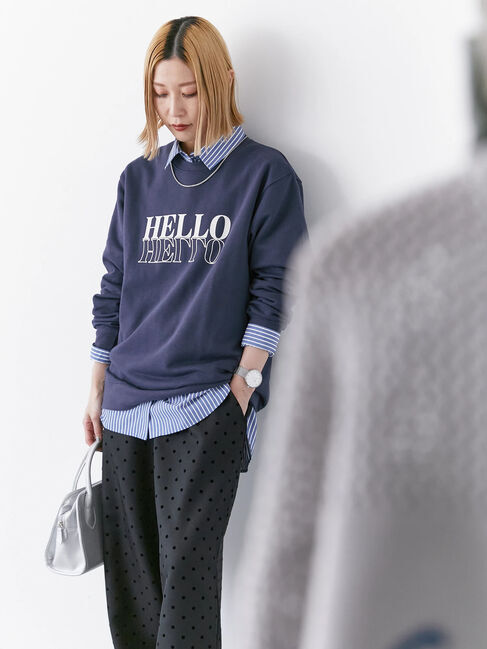 Samansa Mos2 blue「裏毛ロゴスウェット」|Tシャツ・カットソー|