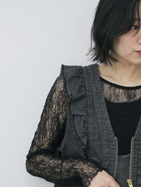 Samansa Mos2 blue「【ECO DENIM】ショルダーフリルベスト」|ダウンベスト・ベスト|