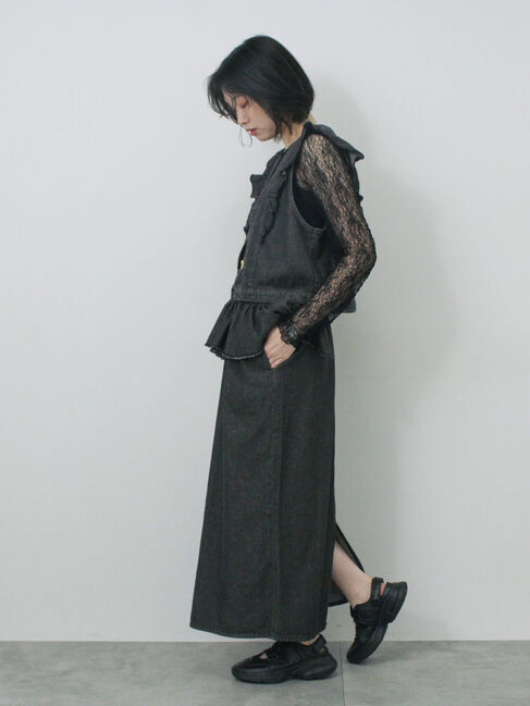 Samansa Mos2 blue「【ECO DENIM】ショルダーフリルベスト」|ダウンベスト・ベスト|