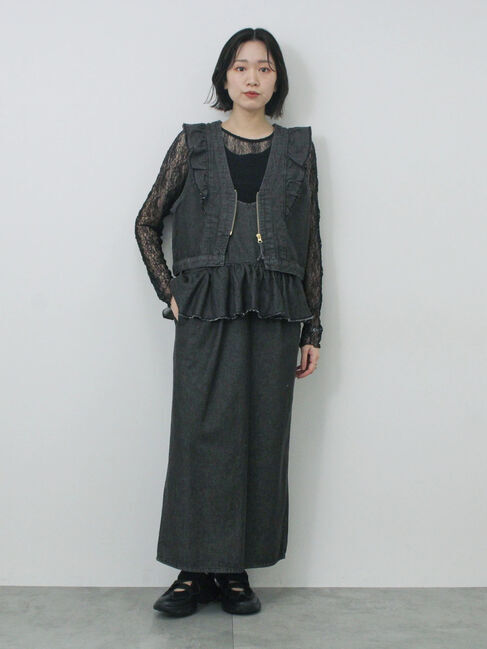 Samansa Mos2 blue「【ECO DENIM】ショルダーフリルベスト」|ダウンベスト・ベスト|