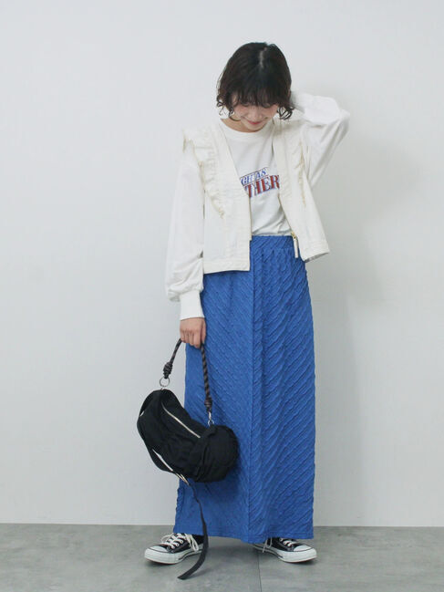 Samansa Mos2 blue「【ECO DENIM】ショルダーフリルベスト」|ダウンベスト・ベスト|