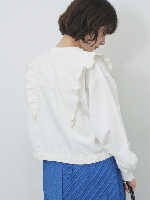 Samansa Mos2 blue「【ECO DENIM】ショルダーフリルベスト」|ダウンベスト・ベスト|