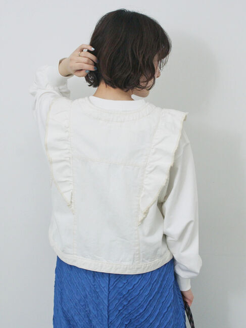 Samansa Mos2 blue「【ECO DENIM】ショルダーフリルベスト」|ダウンベスト・ベスト|