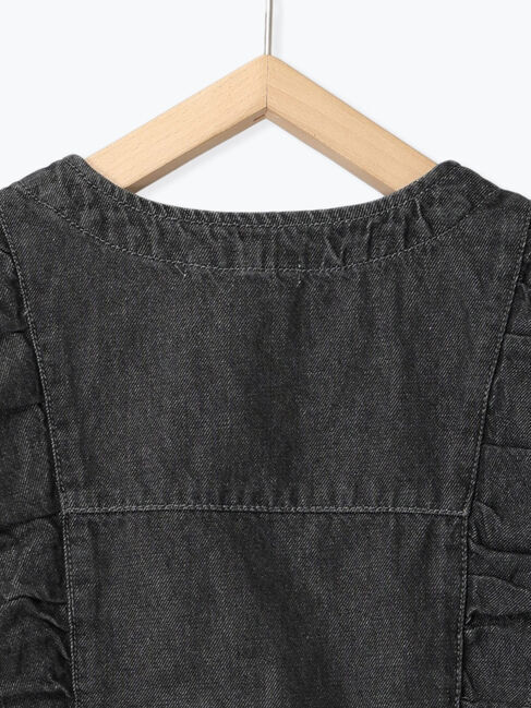 Samansa Mos2 blue「【ECO DENIM】ショルダーフリルベスト」|ダウンベスト・ベスト|