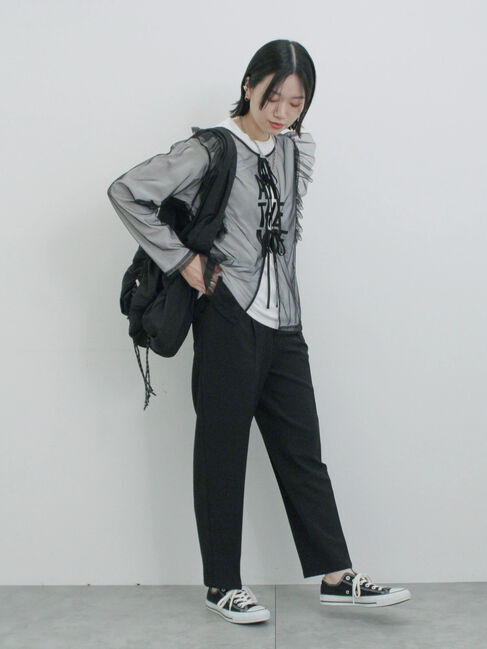 Samansa Mos2 blue「2wayラメチュールフリルプルオーバー」|Tシャツ・カットソー|