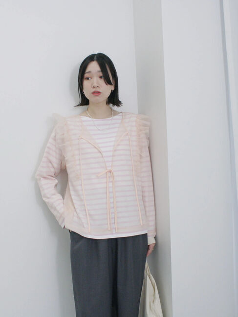 Samansa Mos2 blue「2wayラメチュールフリルプルオーバー」|Tシャツ・カットソー|