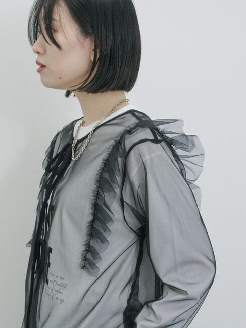 Samansa Mos2 blue「2wayラメチュールフリルプルオーバー」|Tシャツ・カットソー|