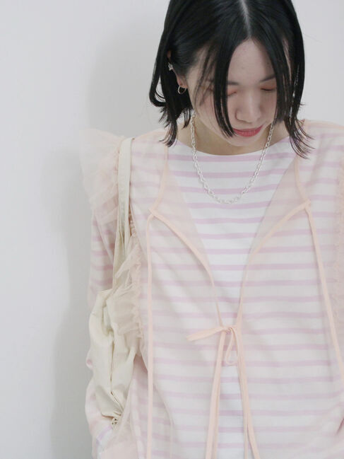 Samansa Mos2 blue「2wayラメチュールフリルプルオーバー」|Tシャツ・カットソー|