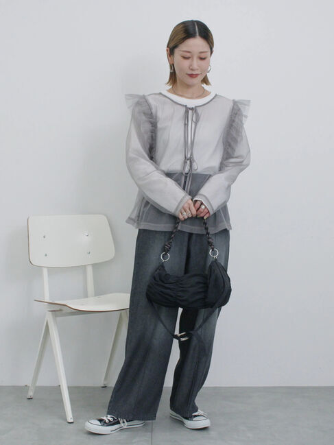 Samansa Mos2 blue「2wayラメチュールフリルプルオーバー」|Tシャツ・カットソー|