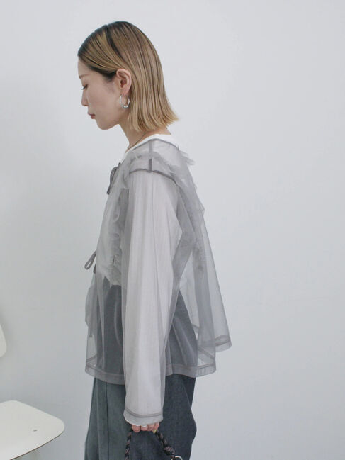 Samansa Mos2 blue「2wayラメチュールフリルプルオーバー」|Tシャツ・カットソー|