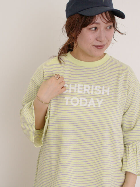 Samansa Mos2「袖口フリルメロウロゴプリントロンT」|Tシャツ・カットソー|