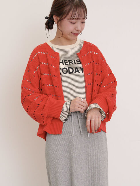 Samansa Mos2「袖口フリルメロウロゴプリントロンT」|Tシャツ・カットソー|