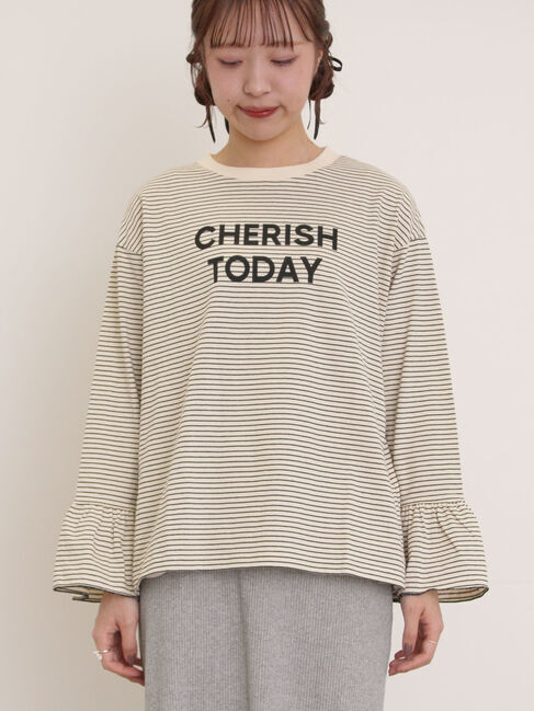 Samansa Mos2「袖口フリルメロウロゴプリントロンT」|Tシャツ・カットソー|