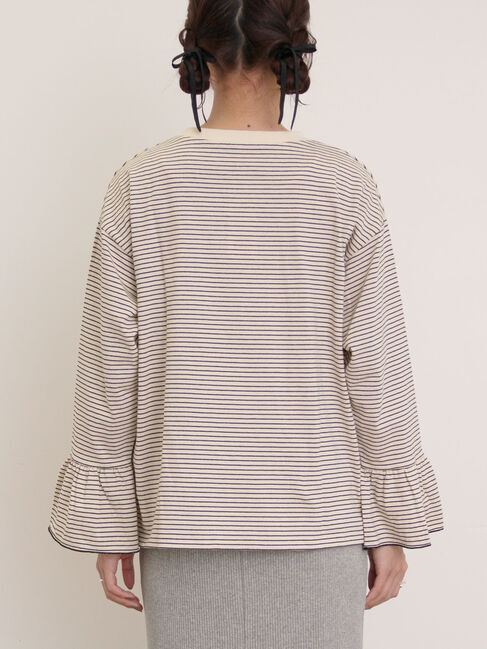 Samansa Mos2「袖口フリルメロウロゴプリントロンT」|Tシャツ・カットソー|