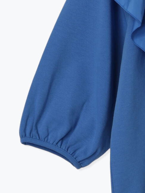 Samansa Mos2 blue「7分袖ドッキングフリルプルオーバー」|Tシャツ・カットソー|