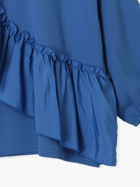 Samansa Mos2 blue「7分袖ドッキングフリルプルオーバー」|Tシャツ・カットソー|