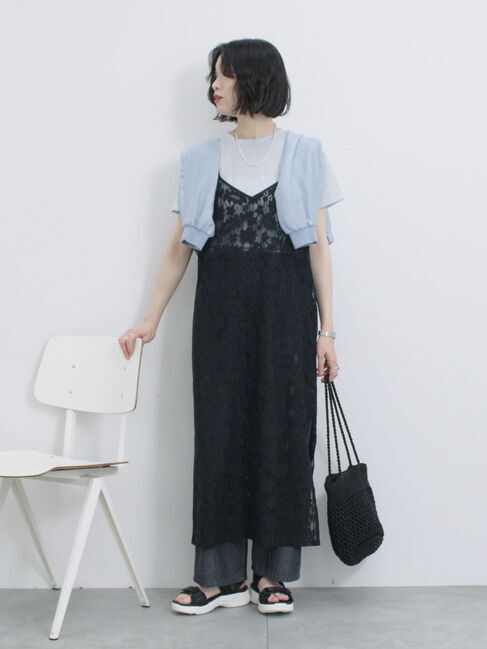 Samansa Mos2 blue「メッシュレースキャミワンピース」|ワンピース|