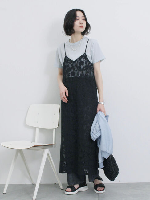 Samansa Mos2 blue「メッシュレースキャミワンピース」|ワンピース|