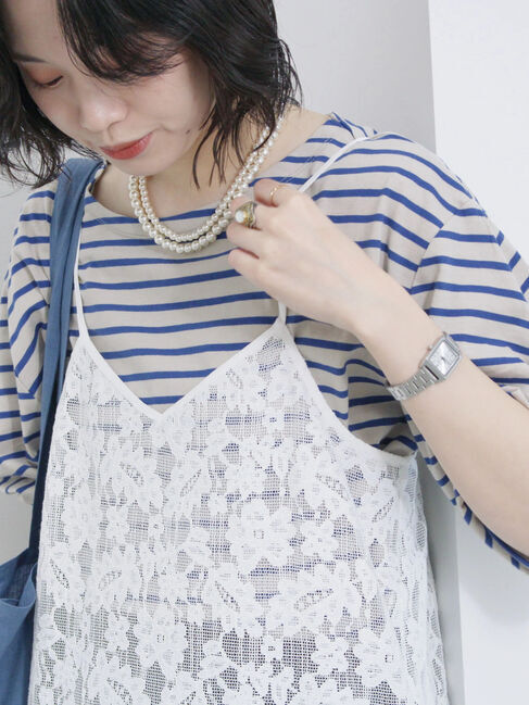 Samansa Mos2 blue「メッシュレースキャミワンピース」|ワンピース|