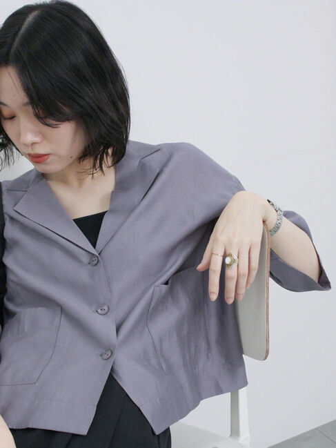 Samansa Mos2 blue「シアー開襟シャツ」|シャツ・ブラウス|