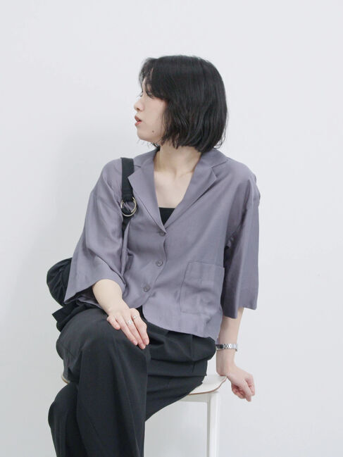 Samansa Mos2 blue「シアー開襟シャツ」|シャツ・ブラウス|