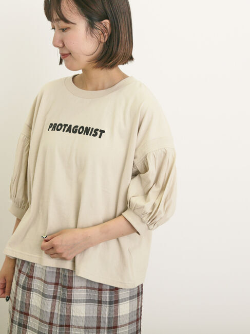 Samansa Mos2「プリントアソートパフスリーブカットソー」|Tシャツ・カットソー|ベージュ