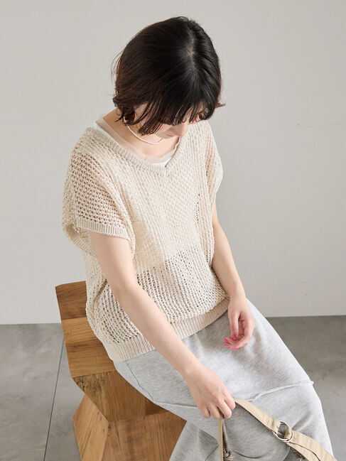 Samansa Mos2 blue「メランジラメメッシュニットベスト」|ニット・セーター|
