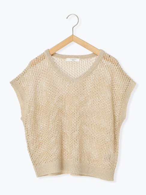 Samansa Mos2 blue「メランジラメメッシュニットベスト」|ニット・セーター|