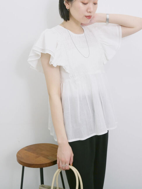 Samansa Mos2 blue「【Made in India】シャーリングブラウス」|シャツ・ブラウス|