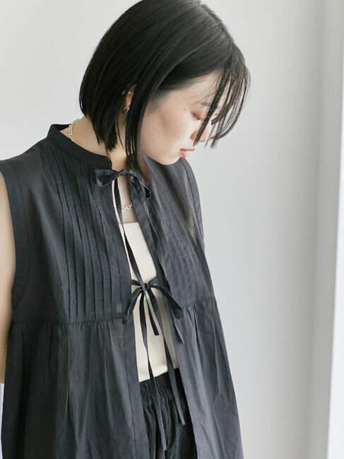 Samansa Mos2 blue「【Made in India】リボンベスト」|シャツ・ブラウス|