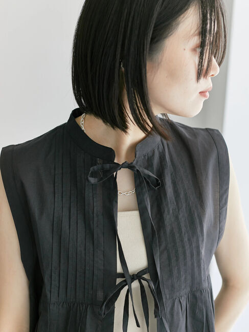 Samansa Mos2 blue「【Made in India】リボンベスト」|シャツ・ブラウス|